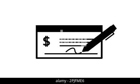 Money Check Icon. Vector isolated editable illustration of a check and a pen with a dollar sign Stock Vector