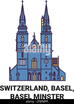 Switzerland, Basel, Basel Minster travel landmark vector illustration ...