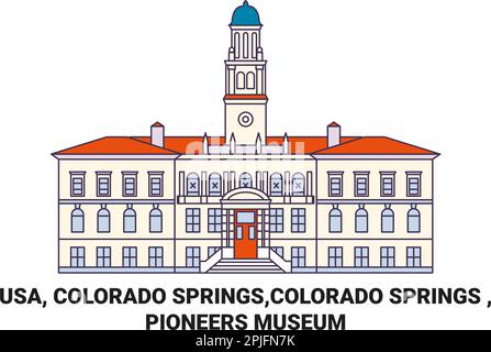 Usa, Colorado Springs,Colorado Springs , Pioneers Museum travel landmark vector illustration Stock Vector