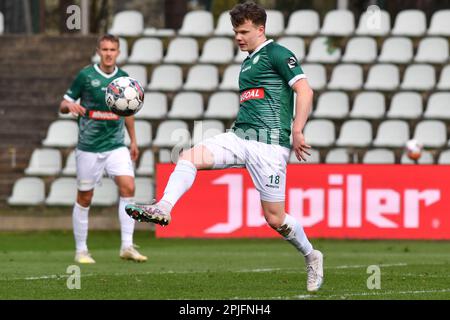 Lommel, Belgium. 02nd Apr, 2023. Lommel's Kolbeinn Thordarson pictured during a soccer match Lommel SK and Royal Excelsior Virton, Sunday 02 April 2023 in Lommel, on day 5 of the Relegation Play-offs of the 2022-2023 'Challenger Pro League' 1B second division of the Belgian championship. BELGA PHOTO JILL DELSAUX Credit: Belga News Agency/Alamy Live News Stock Photo