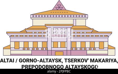 Russia, Altai, Gornoaltaysk, Tserkov' Makariya, Prepodobnogo Altayskogo travel landmark vector illustration Stock Vector