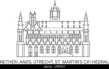 Netherlands, Utrecht, St. Martin's Cathedral, travel landmark vector illustration Stock Vector