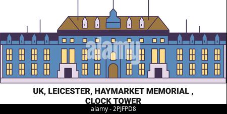 England, Leicester, Haymarket Memorial , Clock Tower travel landmark vector illustration Stock Vector