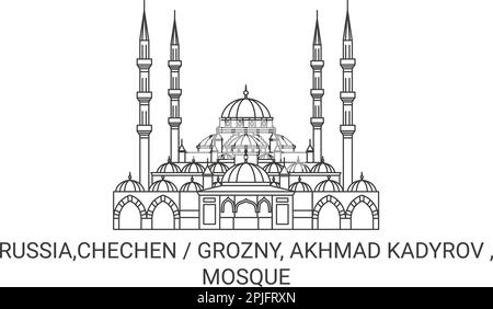 Russia, Grozny, Akhmad Kadyrov , Mosque travel landmark vector illustration Stock Vector