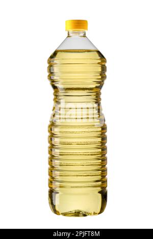 Sunflower seed oil in plastic bottle isolated on white with clipping path Stock Photo