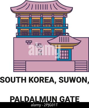 Republic Of Korea, Suwon, Paldalmun Gate travel landmark vector illustration Stock Vector