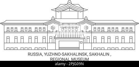 Russia, Yuzhnosakhalinsk, Sakhalin , Regional Museum travel landmark vector illustration Stock Vector