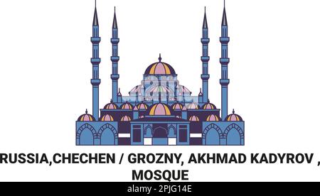 Russia, Grozny, Akhmad Kadyrov , Mosque travel landmark vector illustration Stock Vector