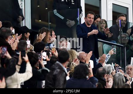 Turin, Italy. 01 April 2023. Former Juventus FC football player Alessandro Del Piero attends the Serie A football match between Juventus FC and Hellas Verona FC. Credit: Nicolò Campo/Alamy Live News Stock Photo