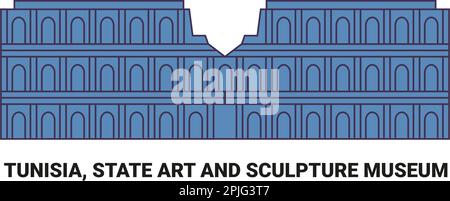 Tunisia, State Art And Sculpture Museum, travel landmark vector illustration Stock Vector