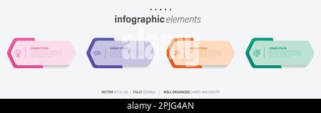Business infographic elements template design with icons and 4 options or steps. Vector illustration. Stock Vector