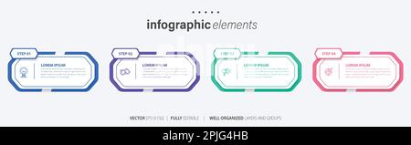 Business infographic elements template design with icons and 4 options or steps. Vector illustration. Stock Vector