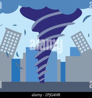 City Scape with Tornado Flat Simple Illustration Stock Photo