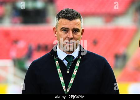 Manager Steven Schumacher ( Manager Plymouth Argyle) prior to the Papa John Trophy Final between Bolton Wanderers and Plymouth Argyle at Wembley Stadium, London on Sunday 2nd April 2023. (Photo: Kevin Hodgson | MI News) Credit: MI News & Sport /Alamy Live News Stock Photo