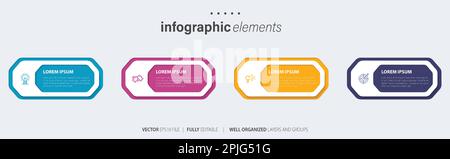 Business infographic elements template design with icons and 4 options or steps. Vector illustration. Stock Vector