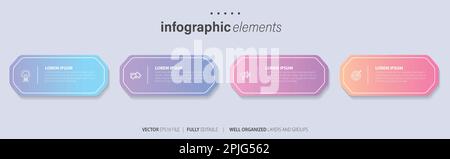 Business infographic elements template design with icons and 4 options or steps. Vector illustration. Stock Vector
