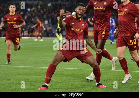 Rome Italy 2023 Georgino Wijnaldum Roma Score Goal Celebrate Team