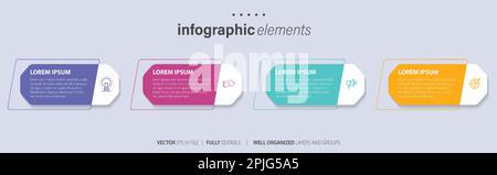 Business infographic elements template design with icons and 4 options or steps. Vector illustration. Stock Vector