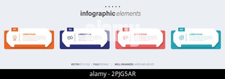 Business infographic elements template design with icons and 4 options or steps. Vector illustration. Stock Vector