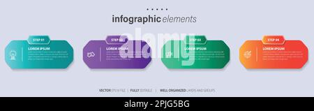 Business infographic elements template design with icons and 4 options or steps. Vector illustration. Stock Vector