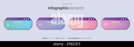 Business infographic elements template design with icons and 4 options or steps. Vector illustration. Stock Vector