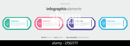 Business infographic elements template design with icons and 4 options or steps. Vector illustration. Stock Vector