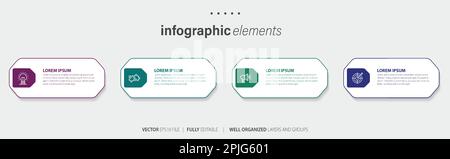 Business infographic elements template design with icons and 4 options or steps. Vector illustration. Stock Vector