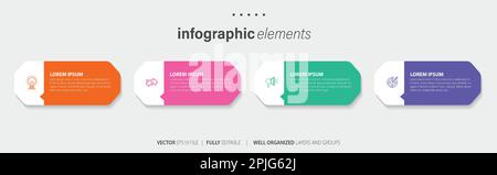 Business infographic elements template design with icons and 4 options or steps. Vector illustration. Stock Vector