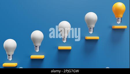 Light bulbs go up the stairs. Ideas growth progress success innovation.3d render Stock Photo
