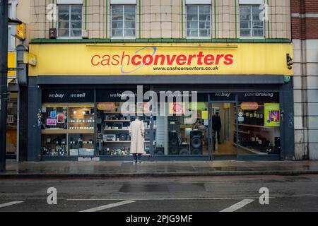 London- February 2023: Cash Converter on Streatham High Street, a chain of pawnbrokers Stock Photo