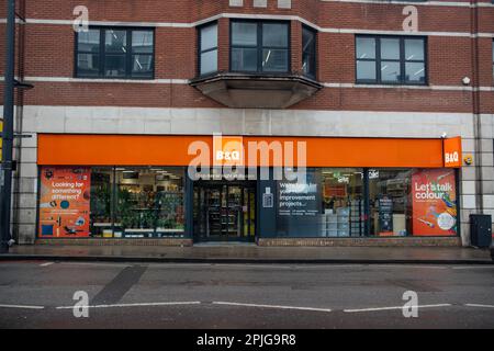 London- February 2023: B & Q hardware local store on Streatham High Street Stock Photo