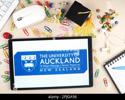 In this photo illustration,  The University of Auckland  logo seen displayed on a tablet. Stock Photo