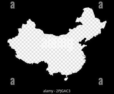 Stencil map of China. Simple and minimal transparent map of China. Black rectangle with cut shape of the country. Modern vector illustration. Stock Vector