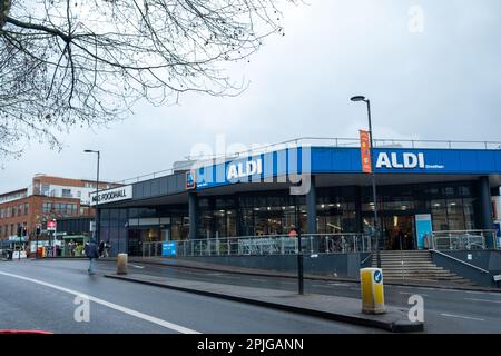 London- February 2023: Aldi Supermarket on Streatham High Street Stock Photo