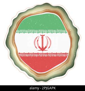 Iran flag in frame. Badge of the country. Layered circular sign around Iran flag. Beautiful vector illustration. Stock Vector
