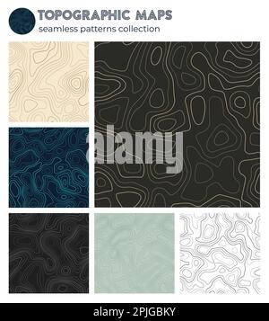 Topographic maps. Authentic isoline patterns, seamless design. Classy tileable background. Vector illustration. Stock Vector