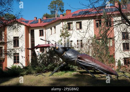 Giant European stag beetle sculpture, Sękocin Stary, Gmina Raszyn, within Pruszków County, Masovian Voivodeship, in east-central Poland Stock Photo