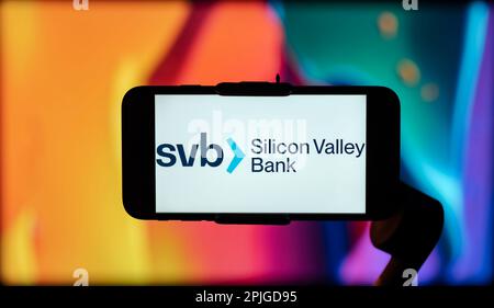 India. 2nd Apr, 2023. In this photo illustration, the Silicon Valley Bank logo is seen displayed on a mobile phone screen. (Credit Image: © Idrees Abbas/SOPA Images via ZUMA Press Wire) EDITORIAL USAGE ONLY! Not for Commercial USAGE! Stock Photo