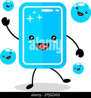 Cute happy soap juggle foam bubble, Vector flat cartoon character illustration icon design, Isolated on white background, Soap bubble concept Stock Vector