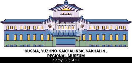 Russia, Yuzhnosakhalinsk, Sakhalin , Regional Museum travel landmark vector illustration Stock Vector