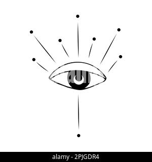 Hand drawn All seeing eye line icon. Third eye symbol. Mystical and esoteric eye. Vector illustration. Stock Vector