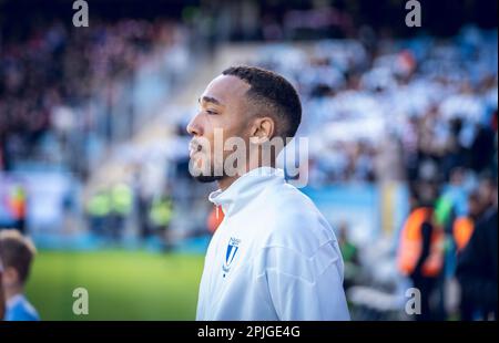 Malmoe, Sweden. 01st, April 2023. Derek Cornelius of Malmo FF seen during the Allsvenskan match between Malmo FF and Kalmar FF at Eleda Stadion in Malmoe. (Photo credit: Gonzales Photo - Joe Miller). Stock Photo