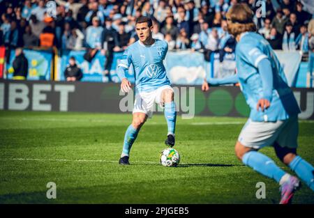 Malmoe, Sweden. 01st, April 2023. Busanello of Malmo FF seen during the Allsvenskan match between Malmo FF and Kalmar FF at Eleda Stadion in Malmoe. (Photo credit: Gonzales Photo - Joe Miller). Stock Photo