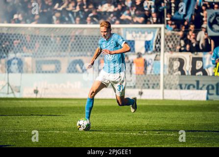 Malmoe, Sweden. 01st, April 2023. Hugo Larsson (31) of Malmo FF seen during the Allsvenskan match between Malmo FF and Kalmar FF at Eleda Stadion in Malmoe. (Photo credit: Gonzales Photo - Joe Miller). Stock Photo