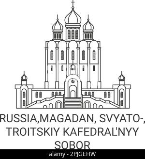 Russia,Magadan, Svyato, Troitskiy Kafedral'nyy Sobor travel landmark vector illustration Stock Vector