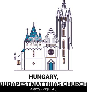 Hungary, Budapest, Matthias Church travel landmark vector illustration Stock Vector