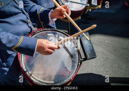 Seville, Spain; April 2, 2023: Musician during the Holy Week. Palm Sunday. Brotherhood of la Hiniesta. Stock Photo