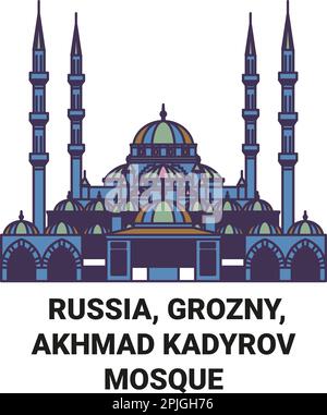 Russia, Grozny, Akhmad Kadyrov Mosque travel landmark vector illustration Stock Vector