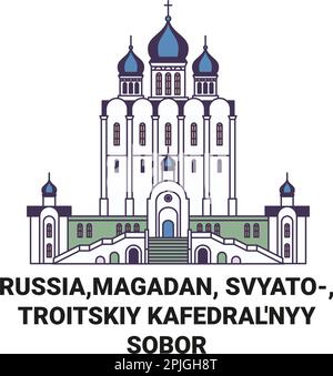 Russia,Magadan, Svyato, Troitskiy Kafedral'nyy Sobor travel landmark vector illustration Stock Vector