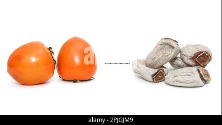 Fresh and dried persimmon, isolated on a white background Stock Photo